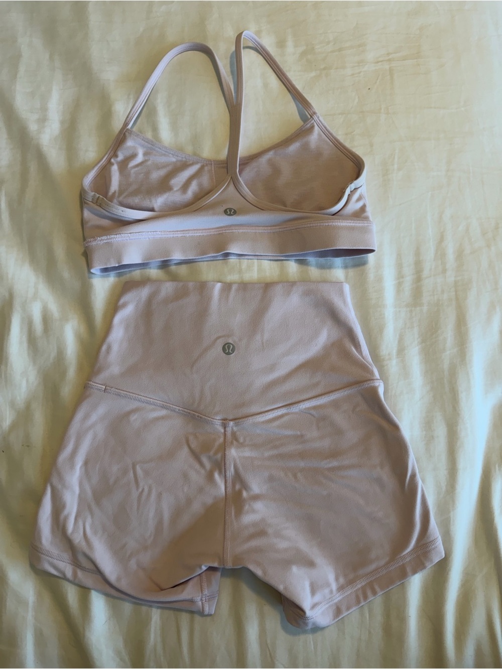 Lululemon women’s light pink sports bra and shorts matching workout set - Picture 2 of 11